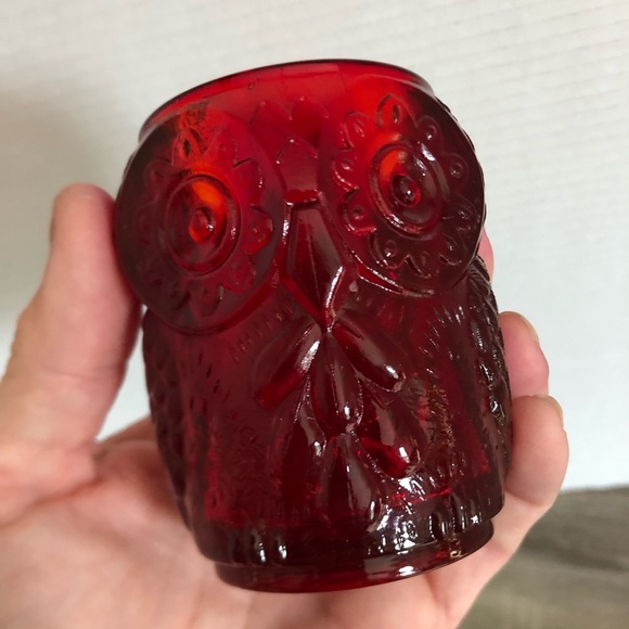 Vtg Ruby Glass Owl Votive Holder - Picture 5 of 9